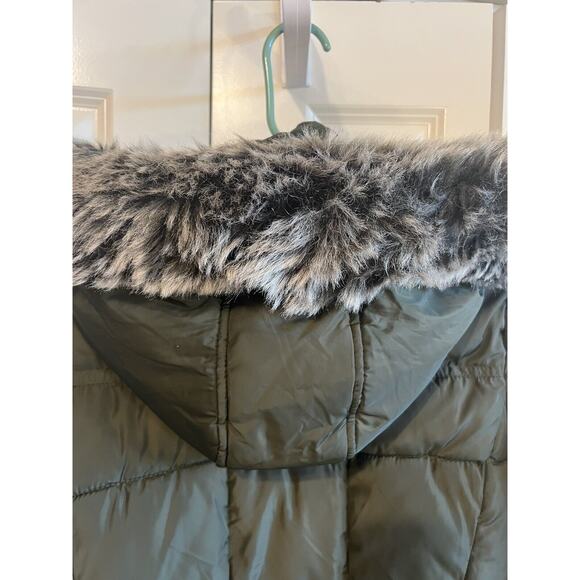 Quilted Coat Parka Moss Green with Faux Fur Trim Detachable Hood--Womens M - Picture 7 of 14